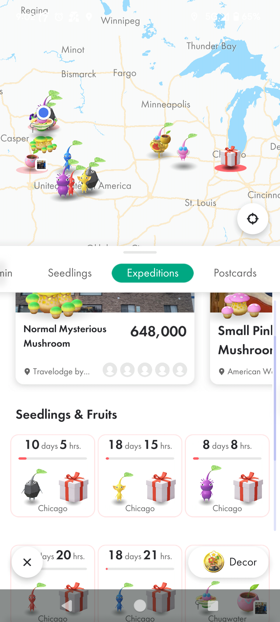 Screenshot showing Pikmin traversing the Great Plains and ETA measured in days