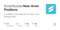 GitHub - SimplifyJobs/New-Grad-Positions: A collection of New Grad full time roles in SWE, Quant, and PM.