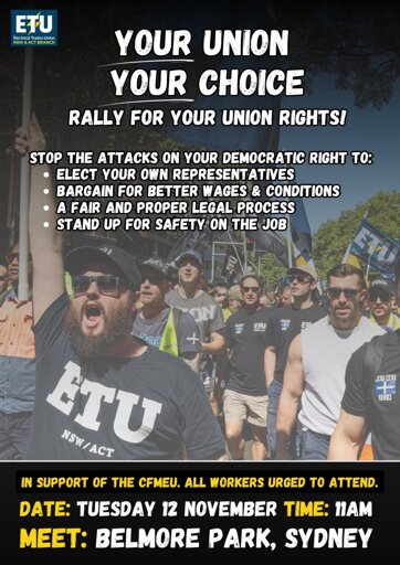 An ETU promotional flier - "All workers urged to attend"